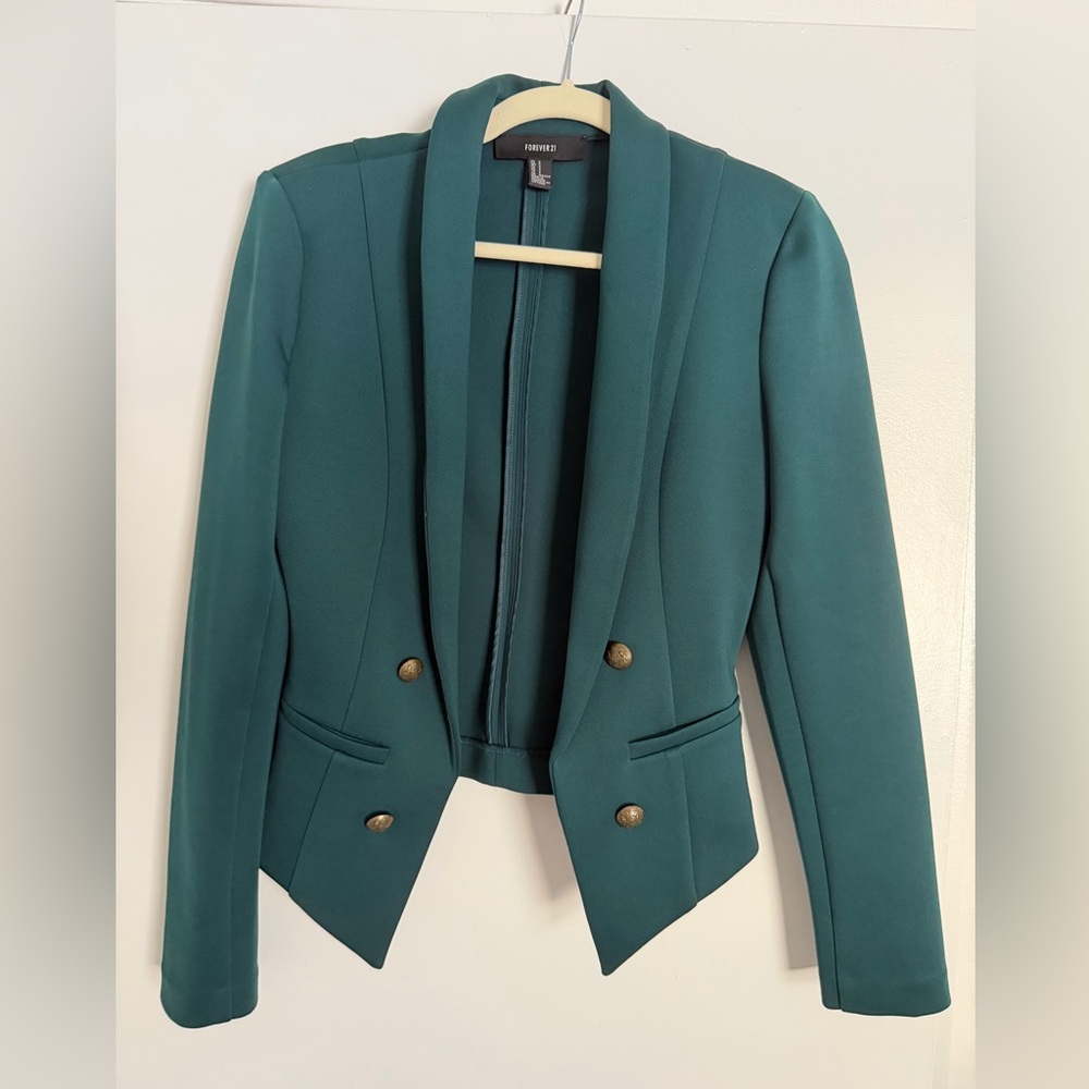 Forever 21 Teal Structured Blazer - Gold Button Detail - Size S
